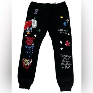 Front Row men’s black sweatpants joggers “better days to come” puff paint XXL